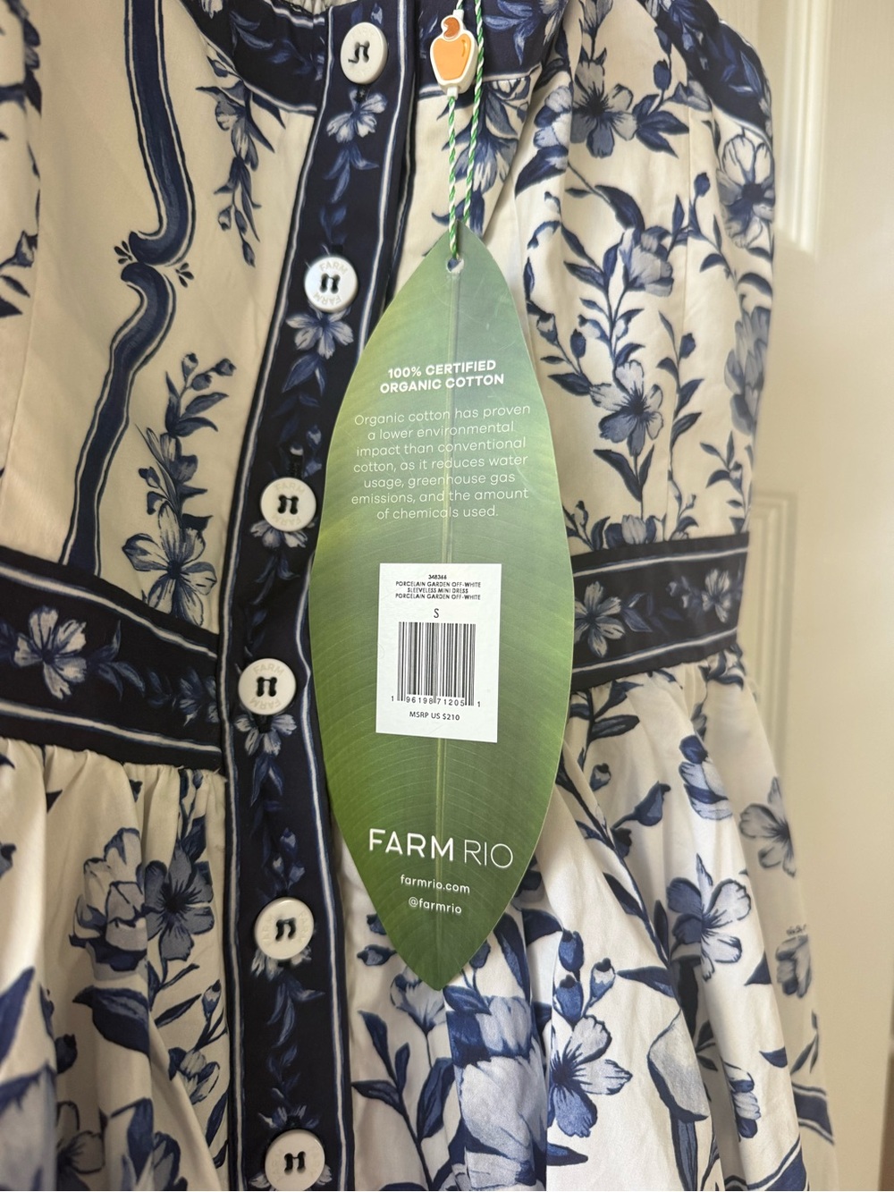FARM Rio White Dress with Blue Floral Print and Button-Front - Picture 2 of 2